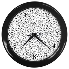 Winking Emoticon Sketchy Drawing Motif Random Pattern Wall Clock (black) by dflcprintsclothing