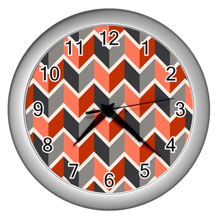 Colorful Zigzag Pattern Wallpaper Free Vector Wall Clock (Silver)