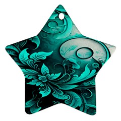 Turquoise Flower Background Ornament (star)