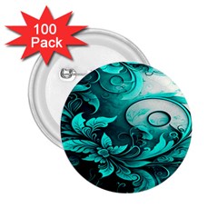 Turquoise Flower Background 2 25  Buttons (100 Pack)  by artworkshop