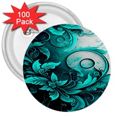 Turquoise Flower Background 3  Buttons (100 Pack)  by artworkshop