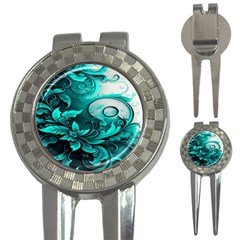 Turquoise Flower Background 3-in-1 Golf Divots by artworkshop