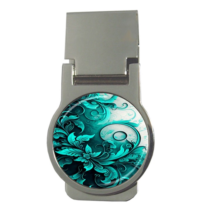 Turquoise Flower Background Money Clips (Round) 