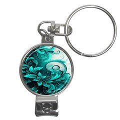 Turquoise Flower Background Nail Clippers Key Chain