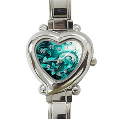 Turquoise Flower Background Heart Italian Charm Watch by artworkshop