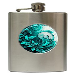 Turquoise Flower Background Hip Flask (6 Oz) by artworkshop