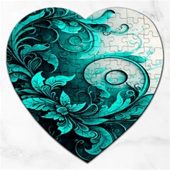 Turquoise Flower Background Jigsaw Puzzle (heart) by artworkshop