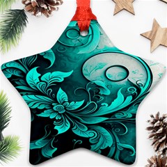 Turquoise Flower Background Star Ornament (two Sides) by artworkshop