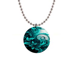 Turquoise Flower Background 1  Button Necklace by artworkshop