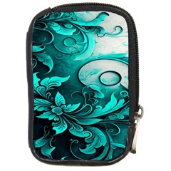 Turquoise Flower Background Compact Camera Leather Case by artworkshop