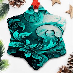 Turquoise Flower Background Snowflake Ornament (two Sides) by artworkshop