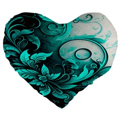 Turquoise Flower Background Large 19  Premium Heart Shape Cushions by artworkshop