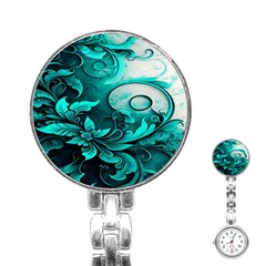 Turquoise Flower Background Stainless Steel Nurses Watch by artworkshop