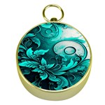 Turquoise Flower Background Gold Compasses Front