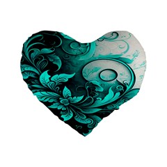 Turquoise Flower Background Standard 16  Premium Flano Heart Shape Cushions by artworkshop