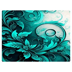 Turquoise Flower Background One Side Premium Plush Fleece Blanket (extra Small) by artworkshop