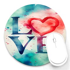 Valentines Day Heart Watercolor Background Round Mousepad by artworkshop