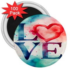 Valentines Day Heart Watercolor Background 3  Magnets (100 Pack) by artworkshop