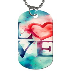 Valentines Day Heart Watercolor Background Dog Tag (Two Sides)