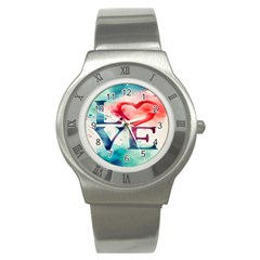 Valentines Day Heart Watercolor Background Stainless Steel Watch by artworkshop