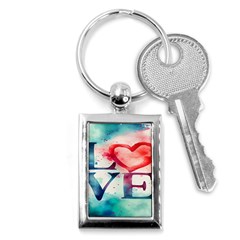 Valentines Day Heart Watercolor Background Key Chain (rectangle) by artworkshop