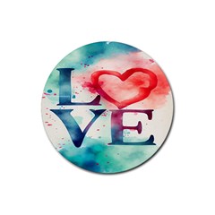 Valentines Day Heart Watercolor Background Rubber Round Coaster (4 Pack) by artworkshop