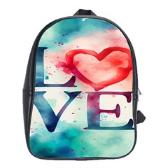 Valentines Day Heart Watercolor Background School Bag (large) by artworkshop