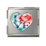 Valentines Day Heart Watercolor Background Mega Link Heart Italian Charm (18mm) Front