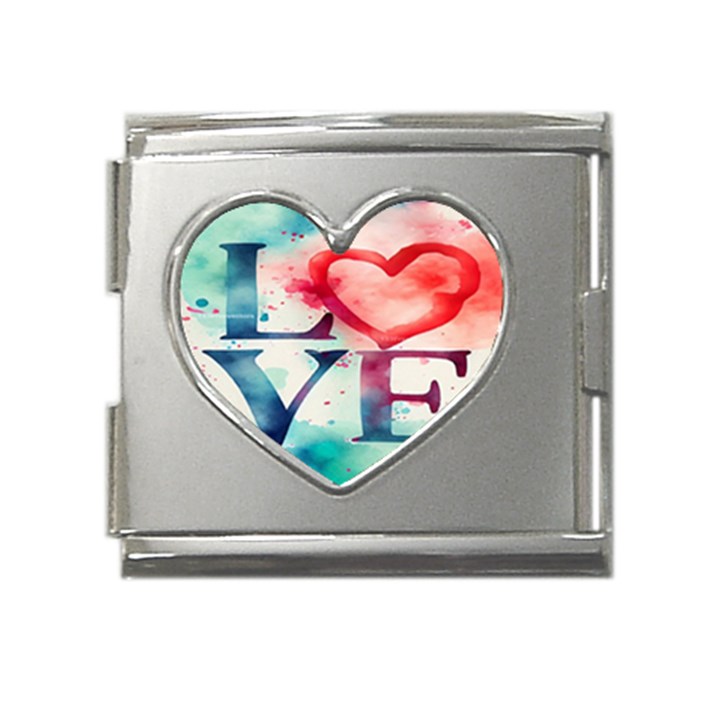 Valentines Day Heart Watercolor Background Mega Link Heart Italian Charm (18mm)