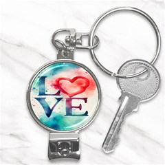 Valentines Day Heart Watercolor Background Nail Clippers Key Chain