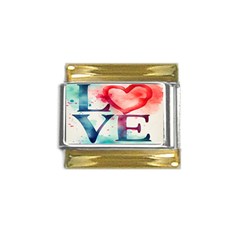 Valentines Day Heart Watercolor Background Gold Trim Italian Charm (9mm)