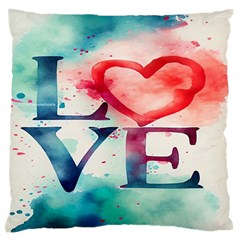 Valentines Day Heart Watercolor Background Large Premium Plush Fleece Cushion Case (two Sides) by artworkshop