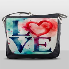 Valentines Day Heart Watercolor Background Messenger Bag by artworkshop