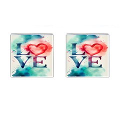 Valentines Day Heart Watercolor Background Cufflinks (square) by artworkshop