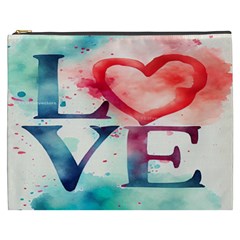 Valentines Day Heart Watercolor Background Cosmetic Bag (xxxl) by artworkshop