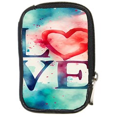 Valentines Day Heart Watercolor Background Compact Camera Leather Case by artworkshop