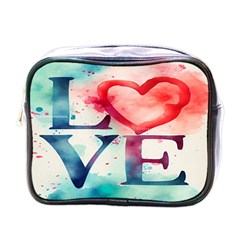 Valentines Day Heart Watercolor Background Mini Toiletries Bag (one Side)