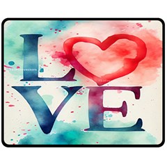 Valentines Day Heart Watercolor Background One Side Fleece Blanket (medium) by artworkshop