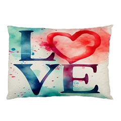 Valentines Day Heart Watercolor Background Pillow Case (two Sides) by artworkshop