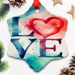 Valentines Day Heart Watercolor Background Snowflake Ornament (two Sides) by artworkshop