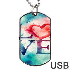 Valentines Day Heart Watercolor Background Dog Tag Usb Flash (one Side) by artworkshop