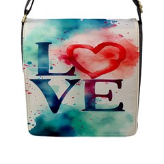 Valentines Day Heart Watercolor Background Flap Closure Messenger Bag (l) by artworkshop