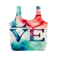 Valentines Day Heart Watercolor Background Full Print Recycle Bag (m) by artworkshop