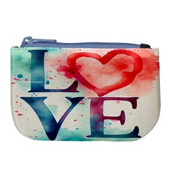 Valentines Day Heart Watercolor Background Large Coin Purse by artworkshop