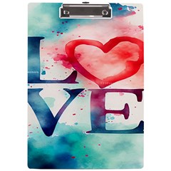 Valentines Day Heart Watercolor Background A4 Acrylic Clipboard by artworkshop