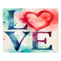 Valentines Day Heart Watercolor Background One Side Premium Plush Fleece Blanket (large)