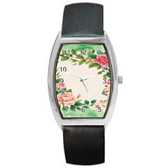 Watercolor Flower Barrel Style Metal Watch by artworkshop