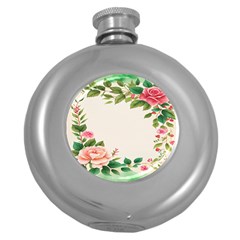 Watercolor Flower Round Hip Flask (5 Oz) by artworkshop