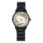 Watercolor Flower Stainless Steel Round Watch Front