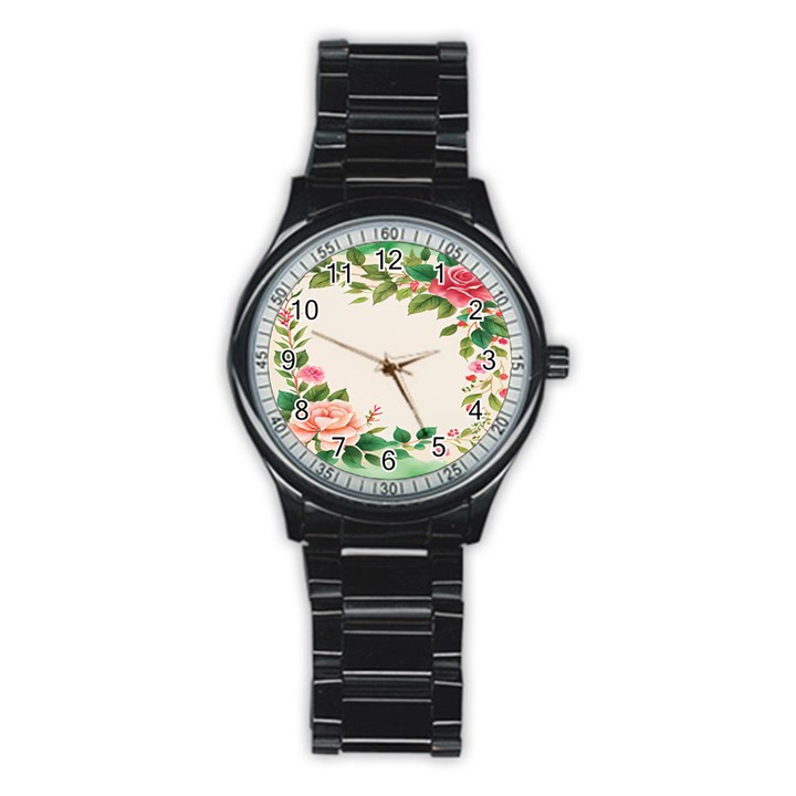 Watercolor Flower Stainless Steel Round Watch